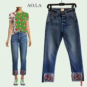 Alice + Olivia AO.LA NEW AMAZING Big Blooms Button Fly Slim Girlfriend Jeans 24